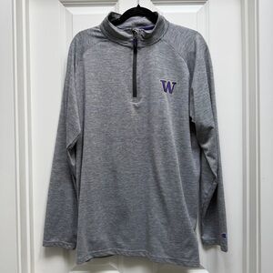 CHAMPION UW HUSKIES 1/4 ZIP LONG SLEEVE PULLOVER GREY LARGE